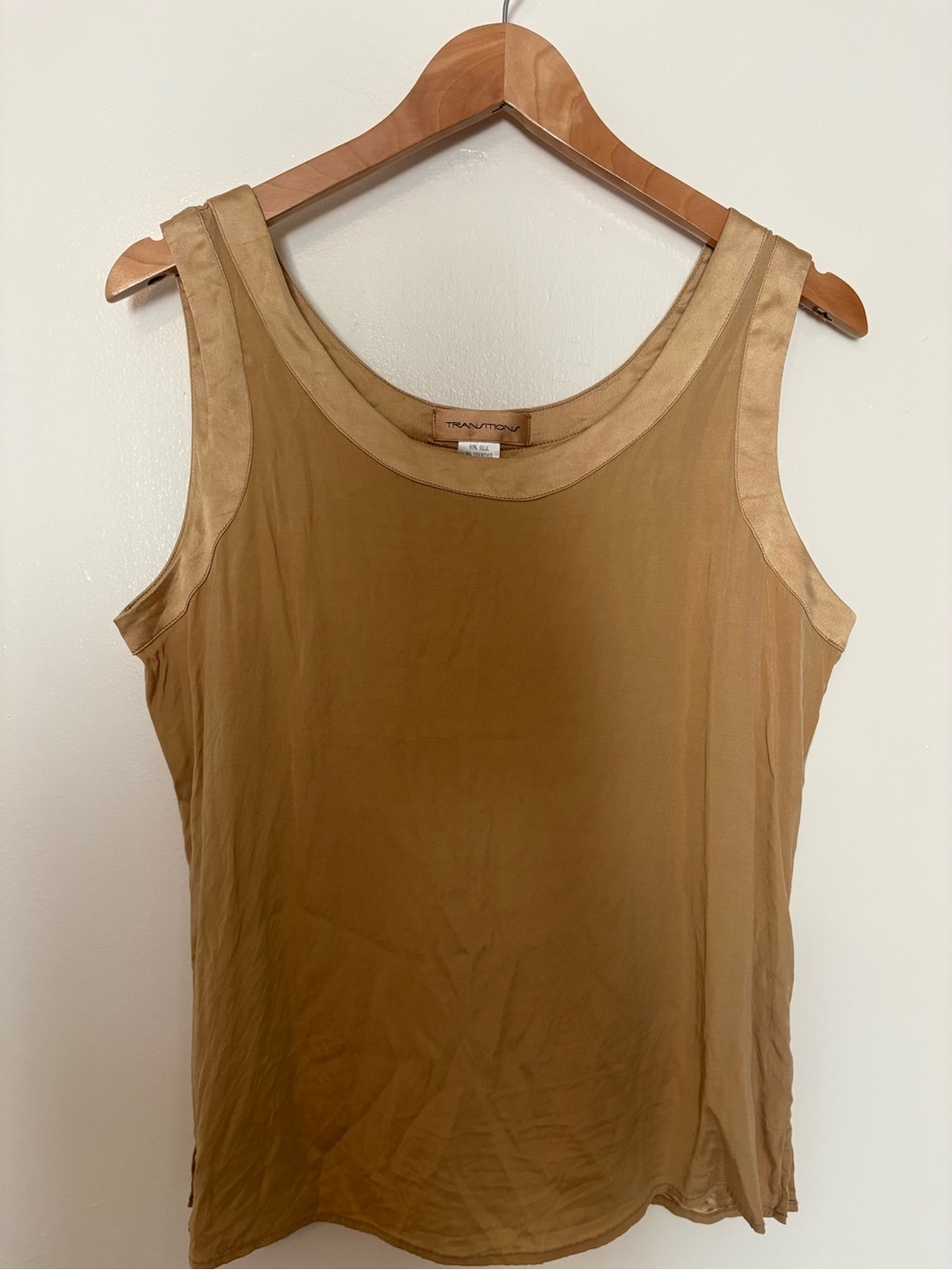 Tranquility by Colorado Clothing Sleeveless Satin-Trim Tank Top — Camel Brown